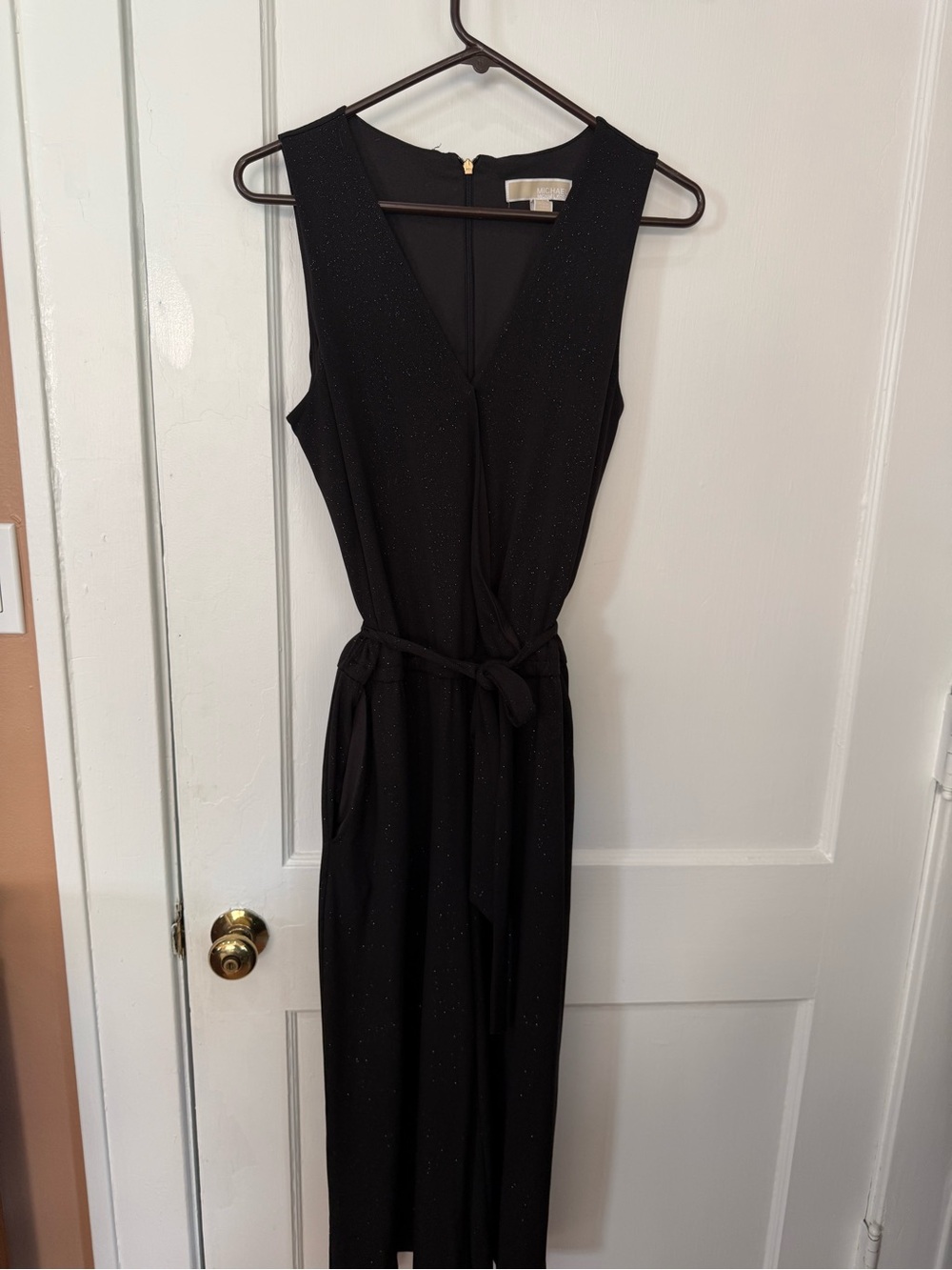 Michael Kors Black Sleeveless V-Neck Cropped Jumpsuit Waist Tie Formal EUC L